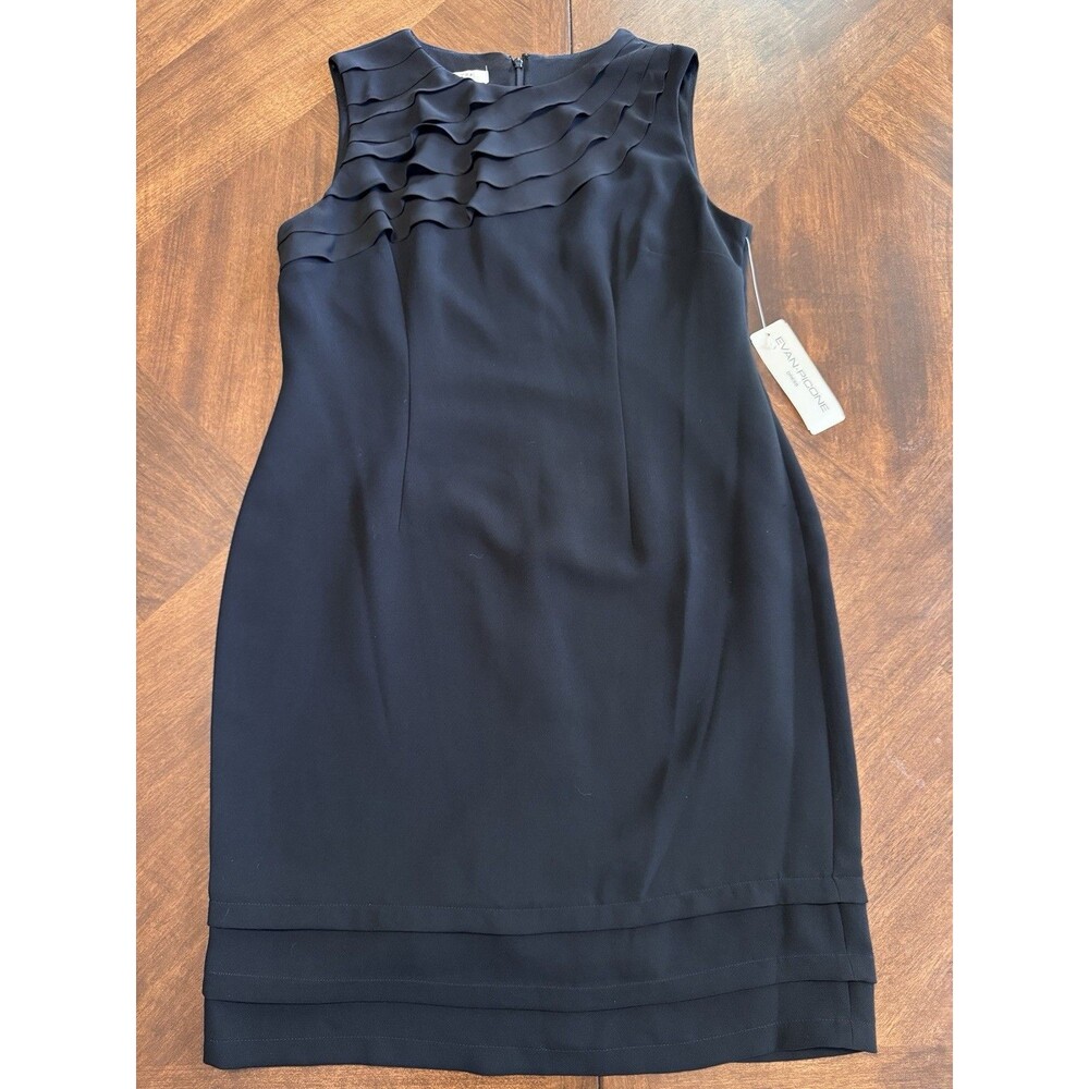 EVAN PICONE sz 14 Black Dress Ruffle Accents on collar and Hem NWT $85 Retail